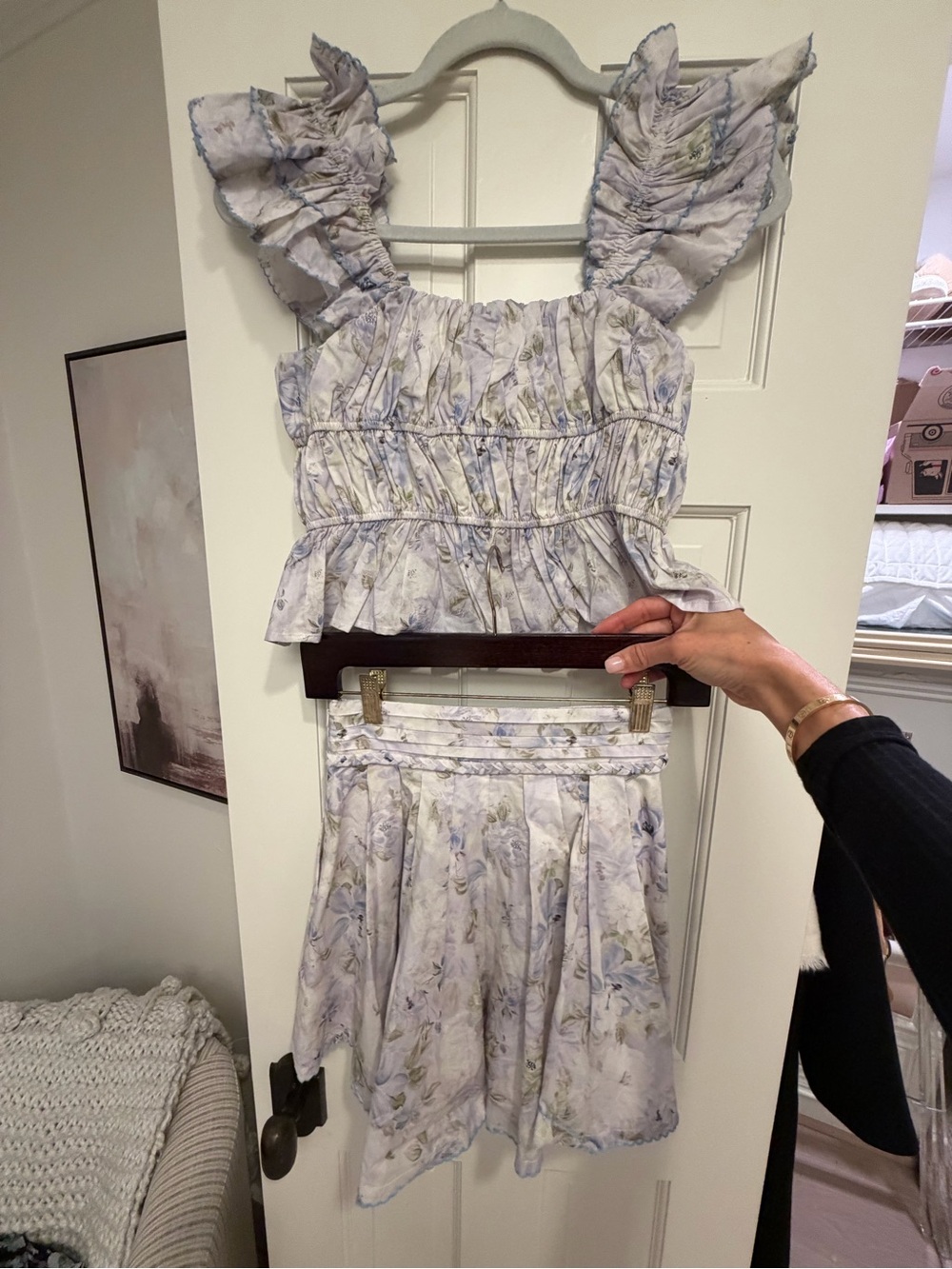 En Saison Lavender Floral Ruffle Crop Top & Skirt Set